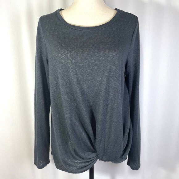 Bobeau Top Size M Twist Front Hem Long Sleeve Lightweight Heathered Dark Gray - Picture 1 of 13